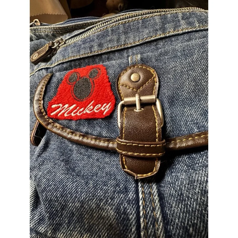 Vtg Mickey‎ Mouse Disney 1990s Dark Denim Jean Purse Bag Patches Zippers READ